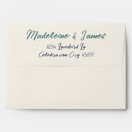 Handwriting Script Beige Blue Green Wedding Envelope