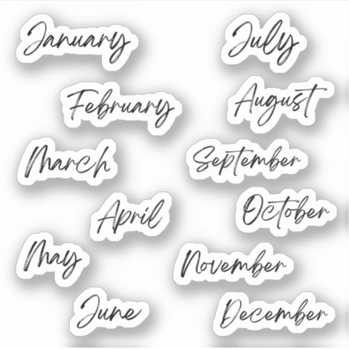 Handwriting Script Black Months of the Year Sticker