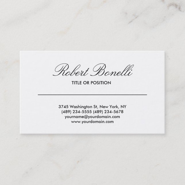 Handwriting Script Black White Business Card (Front)