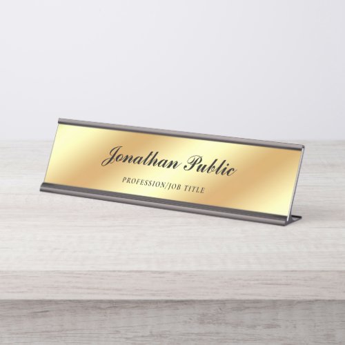 Handwriting Script Elegant Gold Modern Template Desk Name Plate