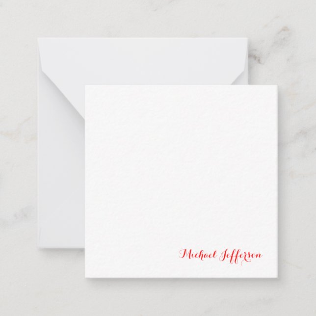 Handwriting Script Elegant Plain Simple Red White Note Card (Front)