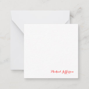 Handwriting Script Elegant Plain Simple Red White Note Card