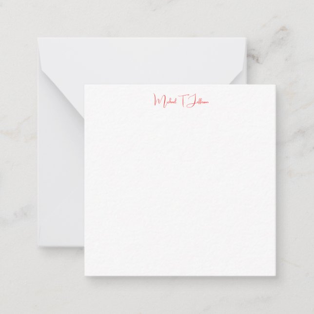 Handwriting Script Elegant Plain Simple Red White Note Card (Front)