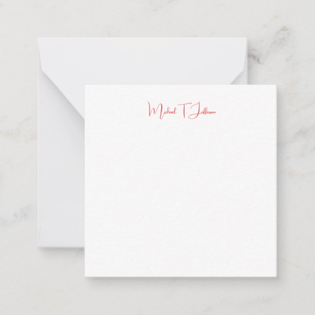Handwriting Script Elegant Plain Simple Red White Note Card (Front)