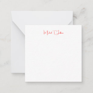 Handwriting Script Elegant Plain Simple Red White Note Card