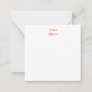 Handwriting Script Elegant Plain Simple Red White Note Card