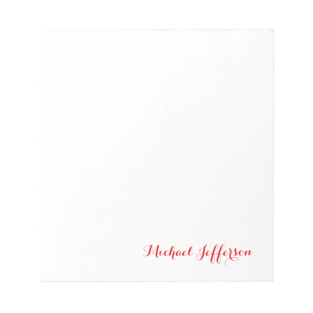 Handwriting Script Elegant Plain Simple Red White Notepad (Front)