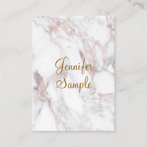 Handwriting Script Elegant Rose Gold Marble Business Card