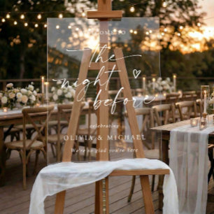 Handwriting Script Heart Wedding Rehearsal Welcome Acrylic Sign