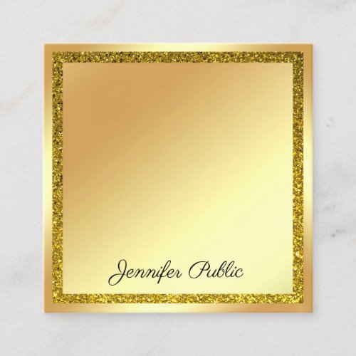 Handwriting Script Modern Gold Glitter Elegant Square Business Card