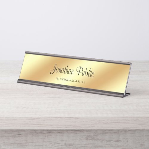 Handwriting Script Modern Simple Gold Template Desk Name Plate