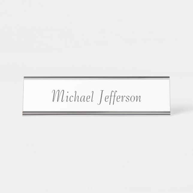 Handwriting Script Name Elegant Plain Simple Desk Name Plate (Front)