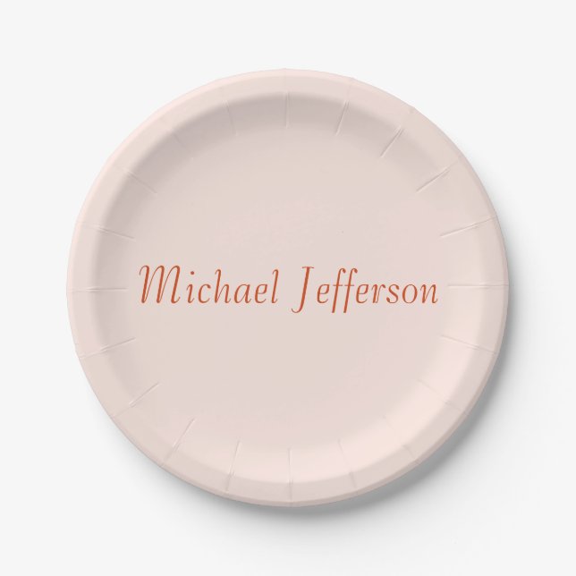 Handwriting Script Name Elegant Plain Simple Paper Plates (Front)