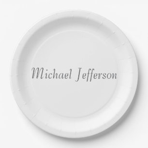 Handwriting Script Name Elegant Plain Simple Paper Plates