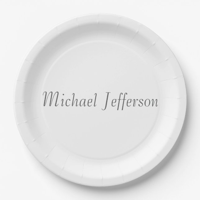 Handwriting Script Name Elegant Plain Simple Paper Plates (Front)