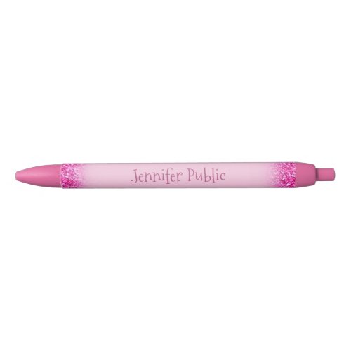 Handwriting Script Name Girly Pink Glitter Trendy Black Ink Pen