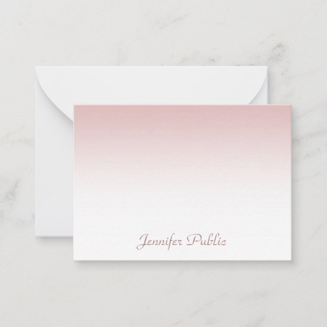 Handwriting Script Name Rose Gold Sophisticated Note Card (Front)