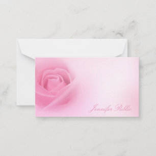 Handwriting Script Name Watercolor Pink Rose Chic Note Card
