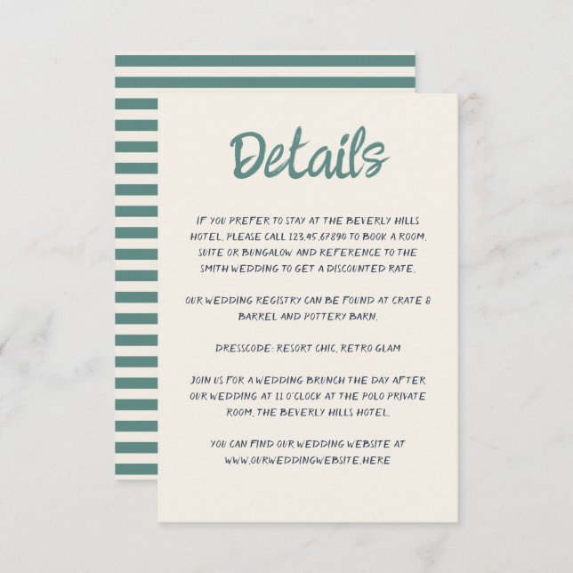 Handwriting Script Quirky Green Blue Retro Wedding Enclosure Card (Front/Back)