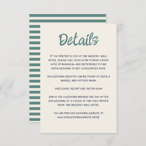 Handwriting Script Quirky Green Blue Retro Wedding Enclosure Card