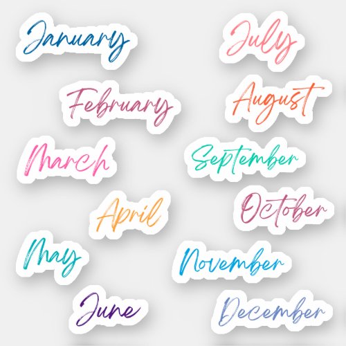Handwriting Script Rainbow Months of the Year Sticker