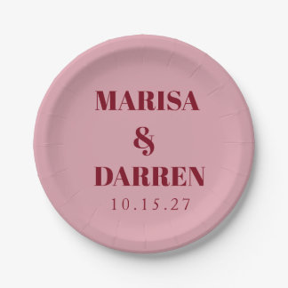 Handwriting Script Red Pink Custom Wedding Paper Plates