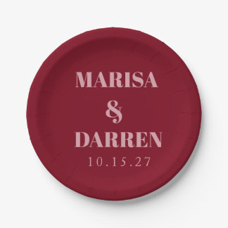 Handwriting Script Red Pink Custom Wedding Paper Plates