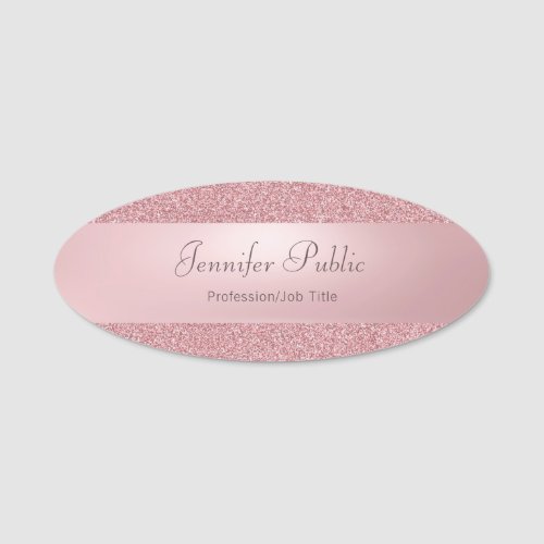 Handwriting Script Rose Gold Glitter Template Chic Name Tag
