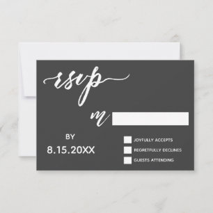 Handwriting Script RSVP in Bold White on Dark Gray