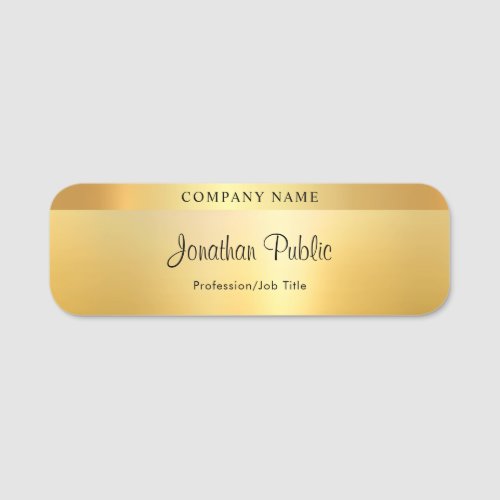 Handwriting Script Template Modern Glamour Gold Name Tag