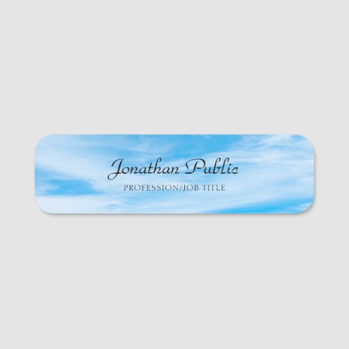 Handwriting Script Template Trendy Nature Blue Sky Name Tag