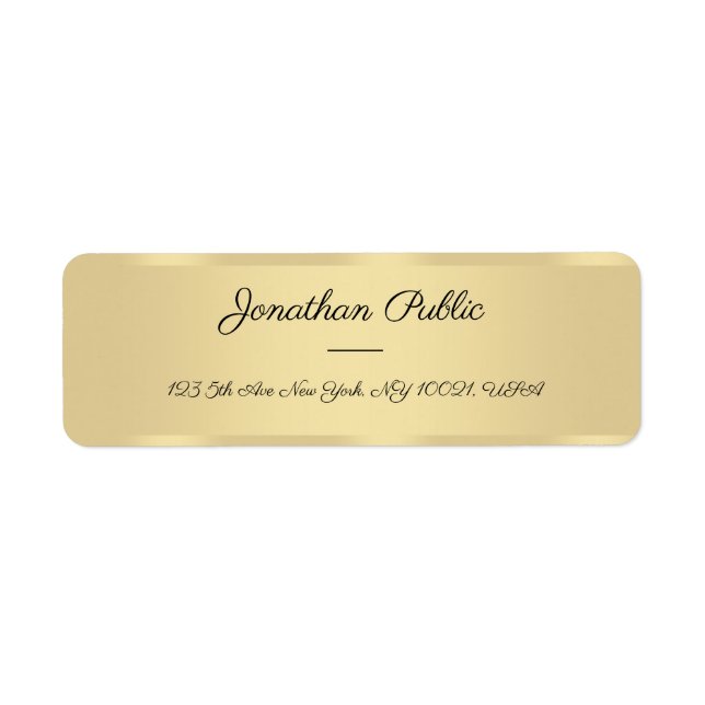 Handwriting Script Text Faux Gold Template Elegant Label (Front)