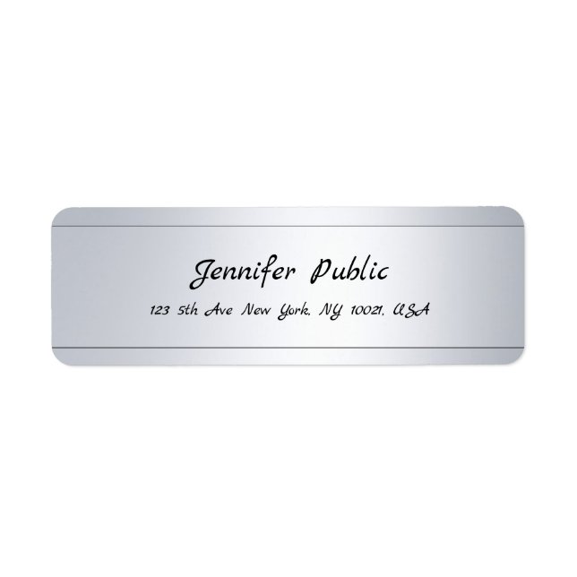 Handwriting Script Text Modern Silver Template Label (Front)