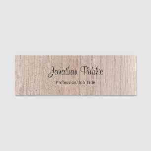 Handwriting Script Text Template Elegant Wood Look Name Tag