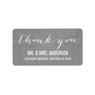 Handwriting Script Wedding Thank You Gray Linen Label