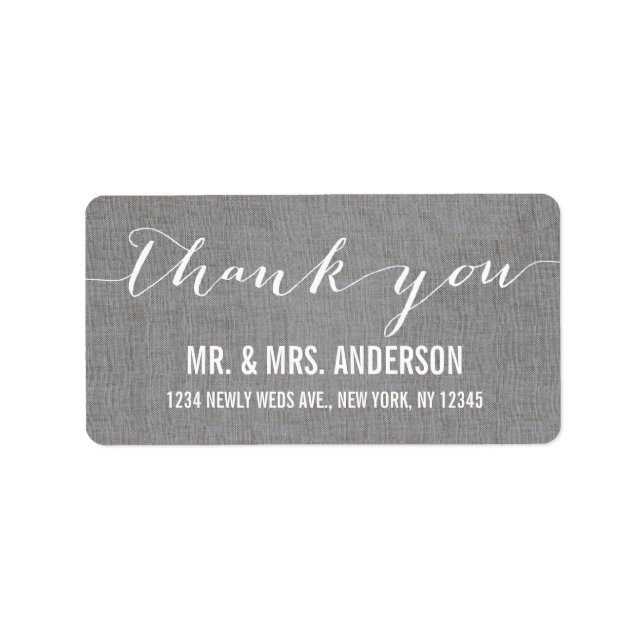 Handwriting Script Wedding Thank You Gray Linen Label (Front)