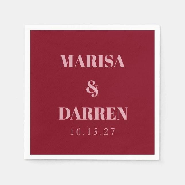 Handwriting Script Whisky Red Pink Custom Wedding Napkins (Front)