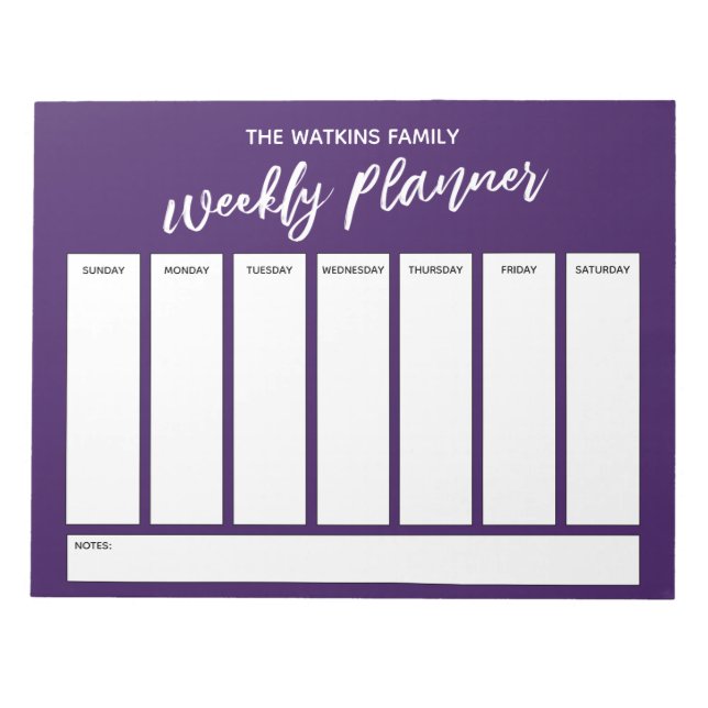 Handwriting, Simple Weekly Planner Deep Purple Notepad (Front)