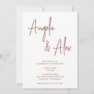 Handwriting Style Script Terracotta Wedding Invitation
