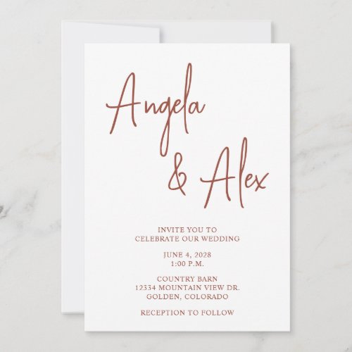 Handwriting Style Script Terracotta Wedding Invitation