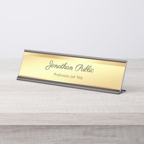 Handwriting Text Elegant Gold Modern Template Desk Name Plate