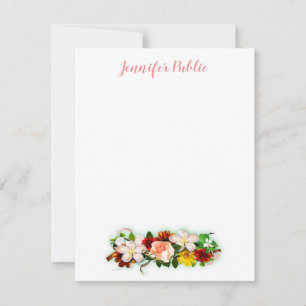 Handwriting Text Elegant Watercolor Flowers Floral Note Card