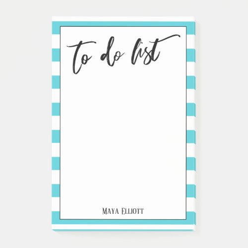 Handwriting To Do List Bright Aqua White Stripes Post_it Notes