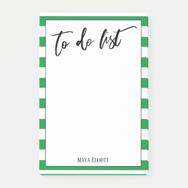 Handwriting To Do List Bright Green White Stripes Post-it Notes (Front)