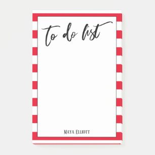 Handwriting To Do List Bright Red White Stripes Post-it Notes