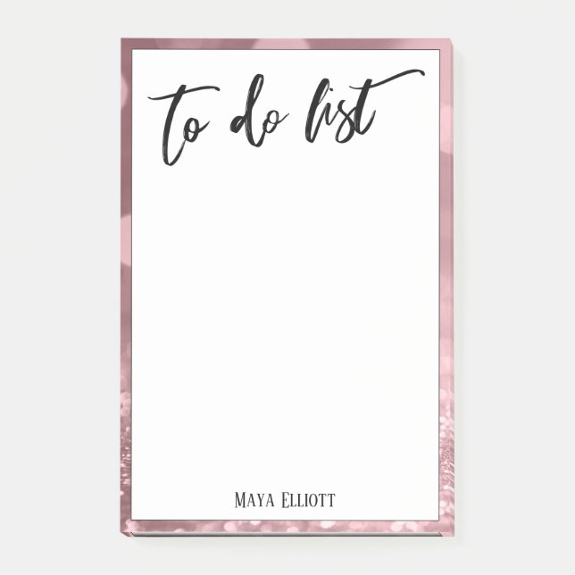 Handwriting To Do List Glitter Bokeh Rose Gold Post-it Notes (Front)