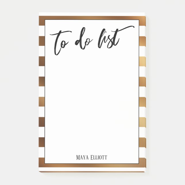 Handwriting To Do List Gold and White Stripes Post-it Notes (Front)