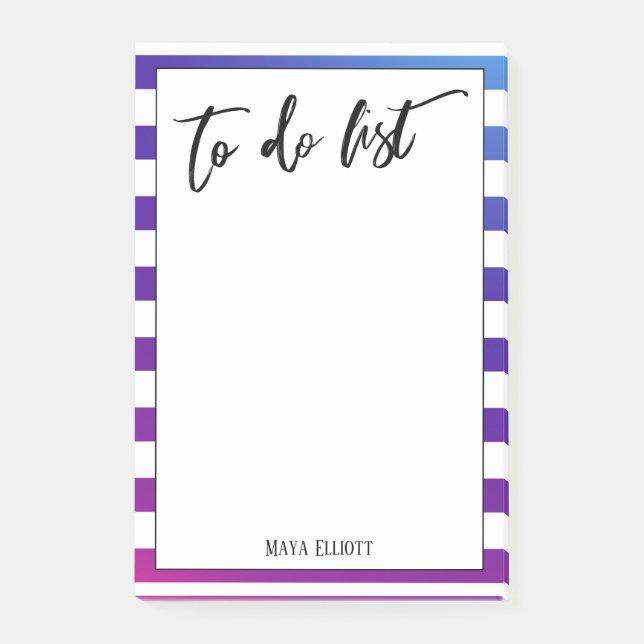 Handwriting To Do List Pink & Blue Ombre Stripes Post-it Notes (Front)