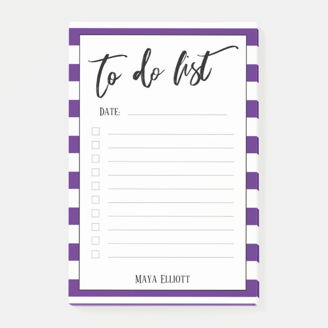 Handwriting To Do List Purple Stripes, Lined Post-it Notes (Front)