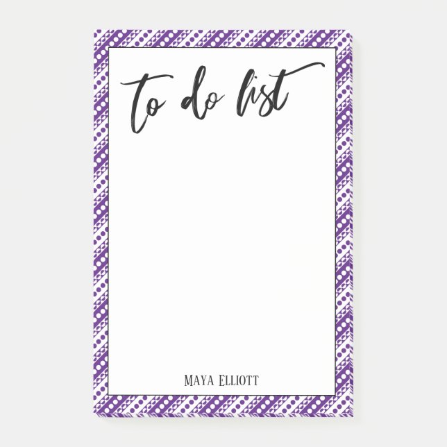 Handwriting To Do List Purple White Retro Pattern Post-it Notes (Front)